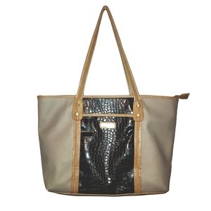 MARC FISHER Black Crocodile and Brown Leather Tote Bag